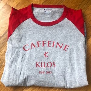 Caffeine and Kilos baseball style t-shirt